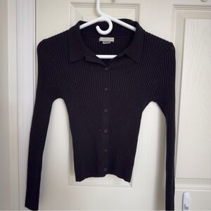 Large Active USA Black Ribbed Button-Down Shirt